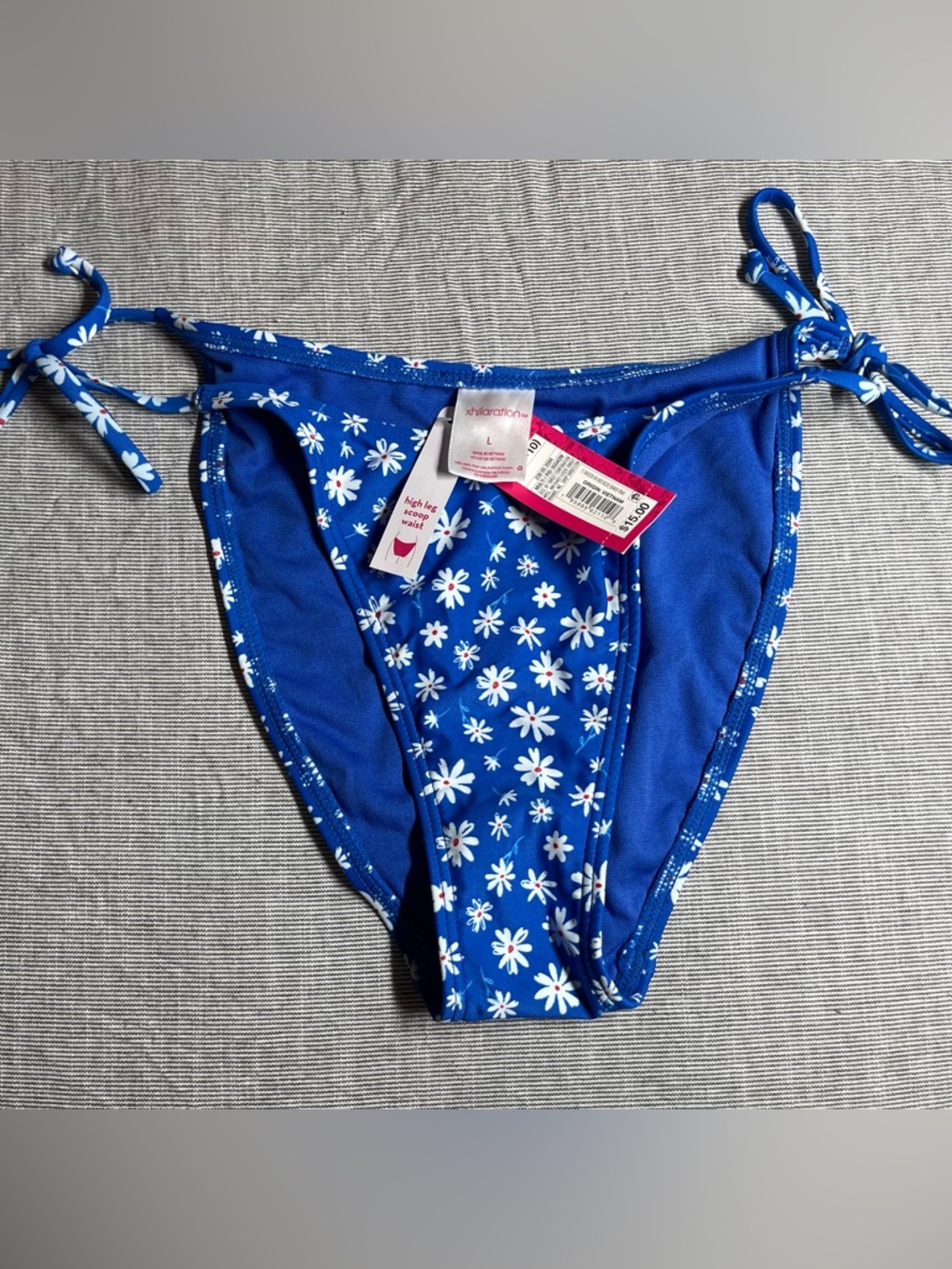 Juniors Blue Daisy Tie-Side Bikini Bottoms Large